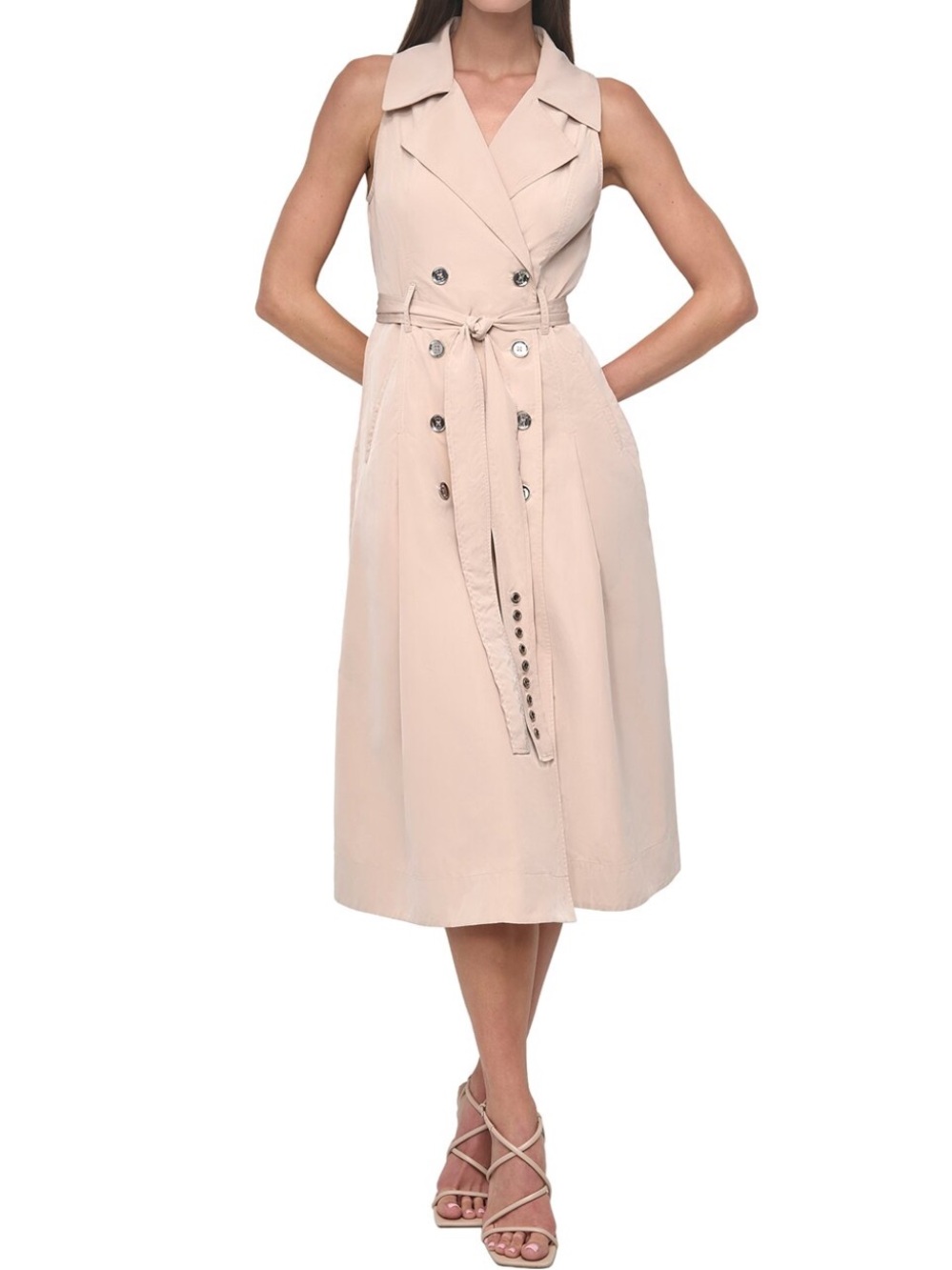 NWT DKNY Sleeveless Double-Breasted Midi Trench Dress in Blush